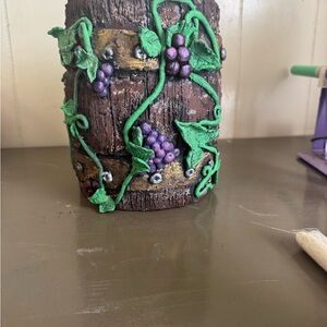 Decorative Barrel with Grapes and Vines